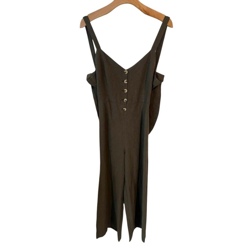 LE LIS Overalls Jumpsuit Womens L Forrest Green Fringe Strappy Cropped Button Up